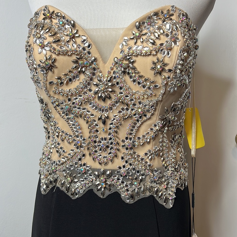 Faviana Glamour Rhinestone Nude Black Dress Gown Prom Wedding Formal NWT 8 - Picture 5 of 15